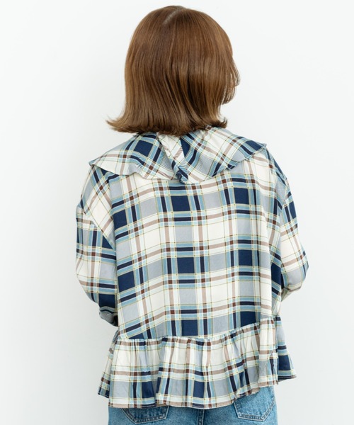 eLur（エラー）の「チェックフリルブラウス（シャツ/ブラウス・レディース・ブルー/ブラウン・FREE）」の6枚目の写真