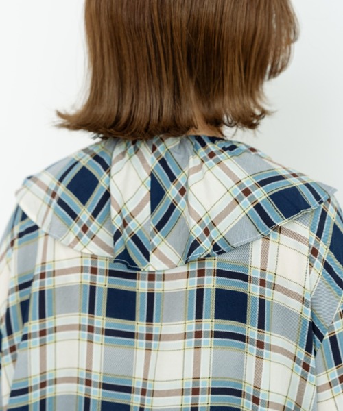 eLur（エラー）の「チェックフリルブラウス（シャツ/ブラウス・レディース・ブルー/ブラウン・FREE）」の9枚目の写真