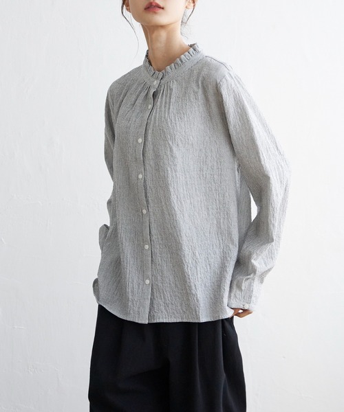 LBC（エルビーシー）の「オーガニックコットン襟フリルブラウス（シャツ/ブラウス・レディース・ホワイト/ブラック/イエロー・M/L）」の2枚目の写真