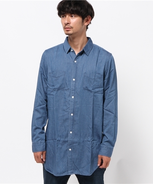 WEGO(ウィゴー)の「WEGO/レーヨンデニムロングシャツ(シャツ/ブラウス・メンズ・ライトインディゴブルー/ダークインディゴブルー・MEDIUM/LARGE)」の3枚目の写真