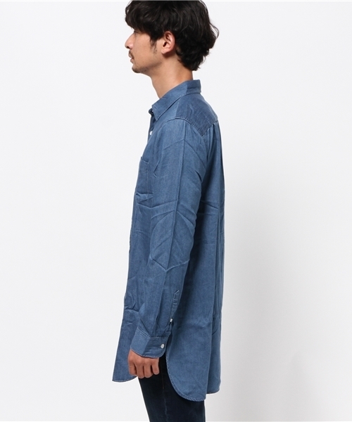 WEGO(ウィゴー)の「WEGO/レーヨンデニムロングシャツ(シャツ/ブラウス・メンズ・ライトインディゴブルー/ダークインディゴブルー・MEDIUM/LARGE)」の4枚目の写真