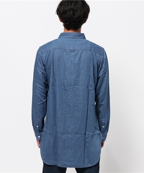 WEGO(ウィゴー)の「WEGO/レーヨンデニムロングシャツ(シャツ/ブラウス・メンズ・ライトインディゴブルー/ダークインディゴブルー・MEDIUM/LARGE)」の5枚目の写真