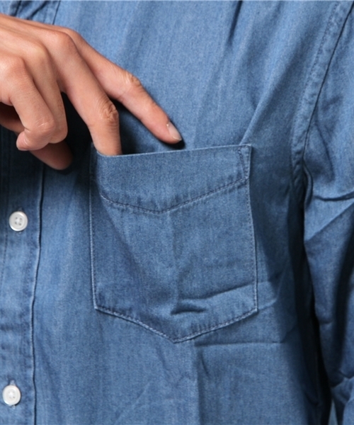 WEGO(ウィゴー)の「WEGO/レーヨンデニムロングシャツ(シャツ/ブラウス・メンズ・ライトインディゴブルー/ダークインディゴブルー・MEDIUM/LARGE)」の8枚目の写真