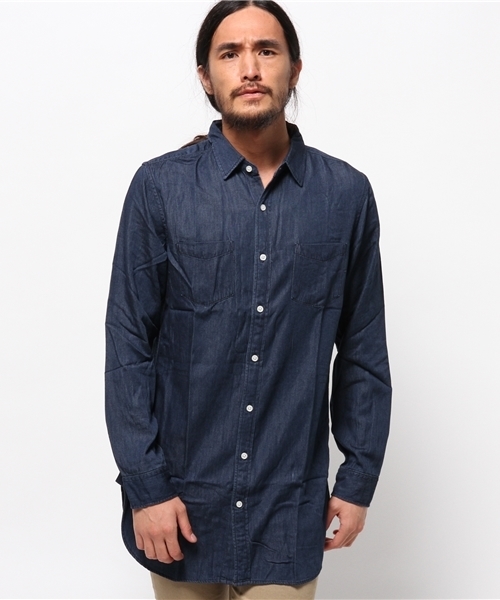 WEGO(ウィゴー)の「WEGO/レーヨンデニムロングシャツ(シャツ/ブラウス・メンズ・ライトインディゴブルー/ダークインディゴブルー・MEDIUM/LARGE)」の13枚目の写真