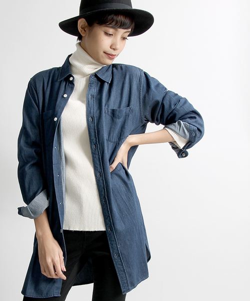 WEGO(ウィゴー)の「WEGO/レーヨンデニムロングシャツ(シャツ/ブラウス・メンズ・ライトインディゴブルー/ダークインディゴブルー・MEDIUM/LARGE)」の12枚目の写真