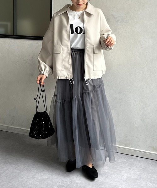 Thevon（ゼボン）の「合皮ステンカラードロストブルゾン（ブルゾン・レディース・アイボリー/ブラック・FREE）」の8枚目の写真