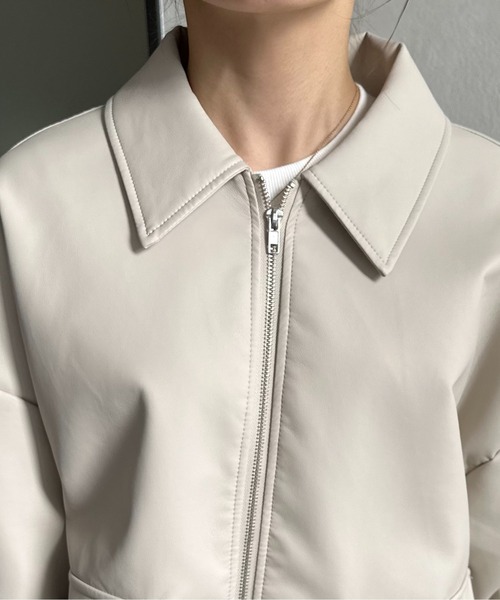 Thevon（ゼボン）の「合皮ステンカラードロストブルゾン（ブルゾン・レディース・アイボリー/ブラック・FREE）」の10枚目の写真