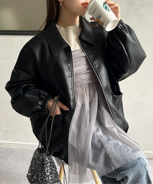 Thevon（ゼボン）の「合皮ステンカラードロストブルゾン（ブルゾン・レディース・アイボリー/ブラック・FREE）」の14枚目の写真