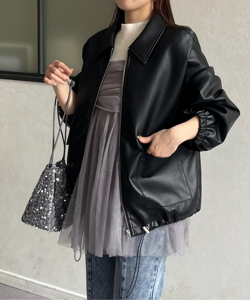 Thevon（ゼボン）の「合皮ステンカラードロストブルゾン（ブルゾン・レディース・アイボリー/ブラック・FREE）」の15枚目の写真