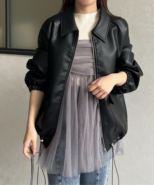 Thevon（ゼボン）の「合皮ステンカラードロストブルゾン（ブルゾン・レディース・アイボリー/ブラック・FREE）」の16枚目の写真