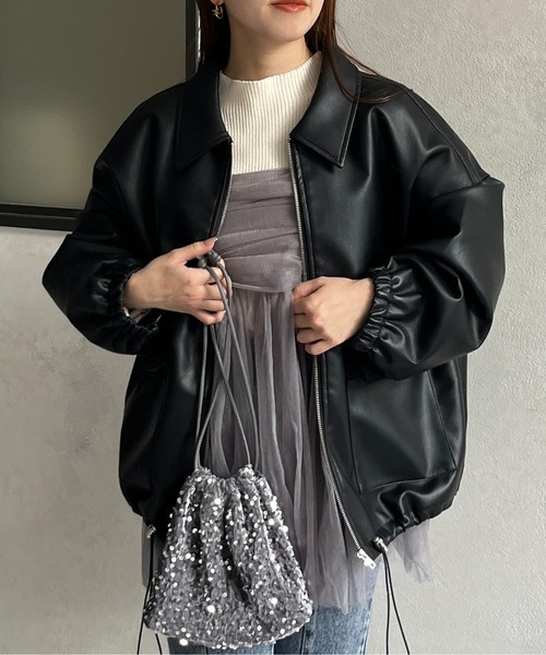 Thevon（ゼボン）の「合皮ステンカラードロストブルゾン（ブルゾン・レディース・アイボリー/ブラック・FREE）」の18枚目の写真