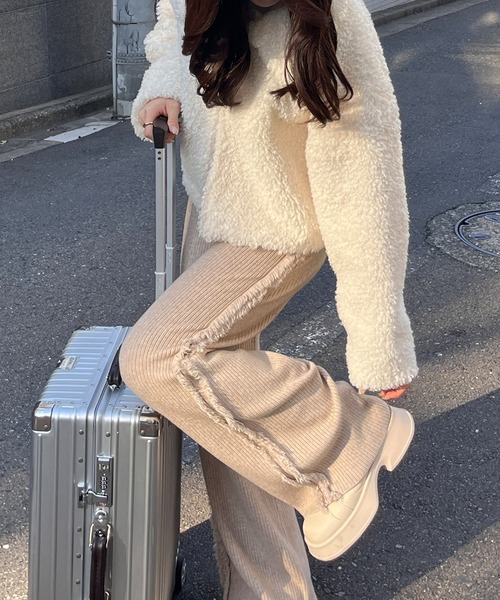 RiLi（リリ）の「フリンジラインリブニットパンツ【RL】（その他パンツ・レディース・アイボリー/ブラック/ベージュ・FREE）」の3枚目の写真