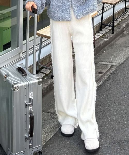 RiLi（リリ）の「フリンジラインリブニットパンツ【RL】（その他パンツ・レディース・アイボリー/ブラック/ベージュ・FREE）」の2枚目の写真