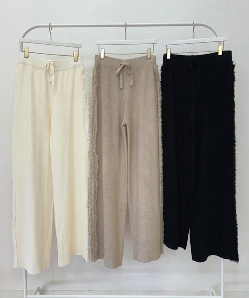 RiLi（リリ）の「フリンジラインリブニットパンツ【RL】（その他パンツ・レディース・アイボリー/ブラック/ベージュ・FREE）」の16枚目の写真