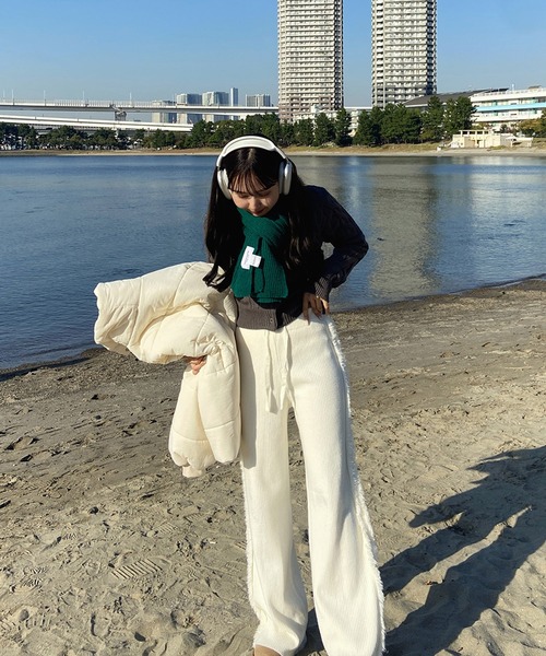 RiLi（リリ）の「フリンジラインリブニットパンツ【RL】（その他パンツ・レディース・アイボリー/ブラック/ベージュ・FREE）」の4枚目の写真