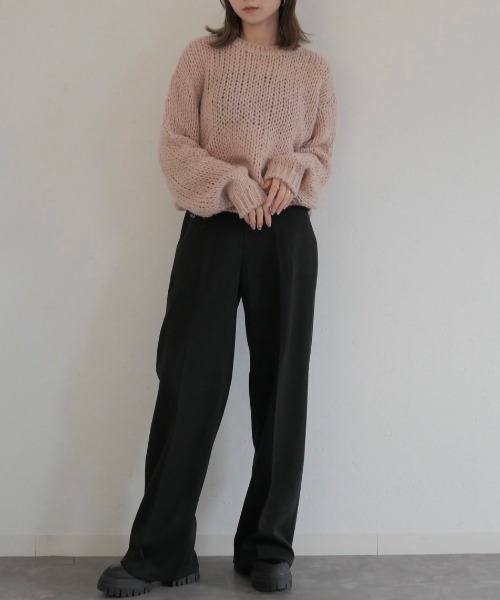 Reurie'(レウリィ)の「裏起毛ストレートパンツ/brushing straight pants セミワイド ワイドパンツ スラックス センタープレス 綺麗め シンプル カジュアル オフィスカジュアル ベーシック 韓国(スラックス・レディース・ライトベージュ/ブラック・SMALL/MEDIUM)」の10枚目の写真