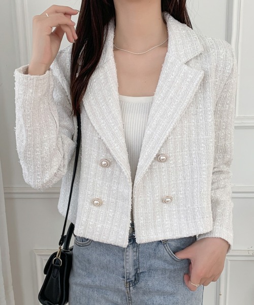 DIAVEL（ディアベル）の「ツイードジャケット（テーラードジャケット・レディース・ホワイト/ピンク/ブラック/ブルー・M）」の2枚目の写真