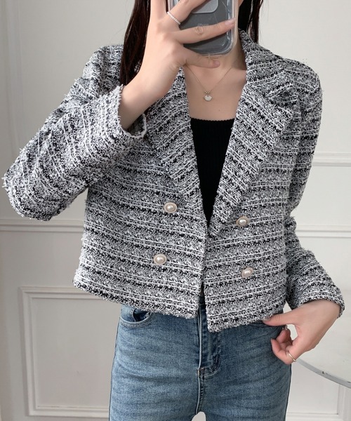 DIAVEL（ディアベル）の「ツイードジャケット（テーラードジャケット・レディース・ホワイト/ピンク/ブラック/ブルー・M）」の8枚目の写真