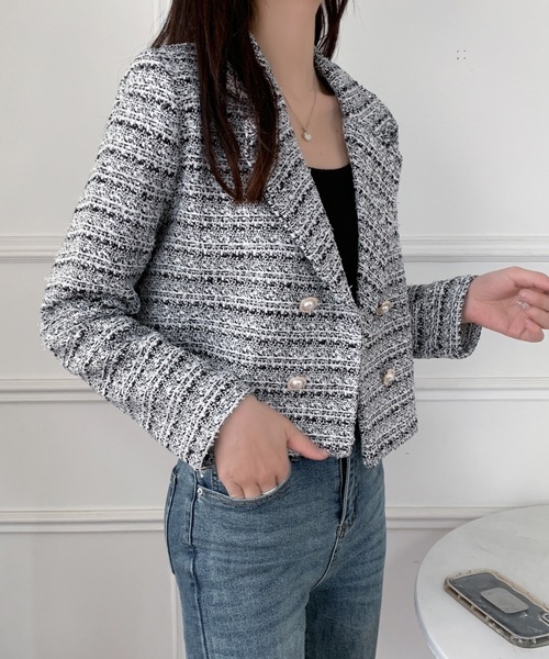 DIAVEL（ディアベル）の「ツイードジャケット（テーラードジャケット・レディース・ホワイト/ピンク/ブラック/ブルー・M）」の9枚目の写真