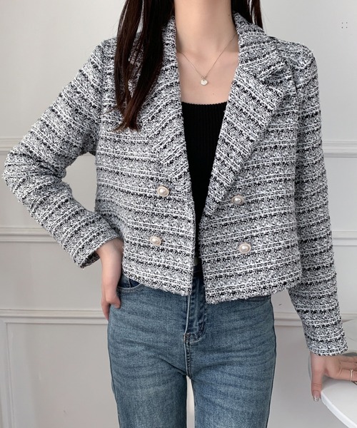 DIAVEL（ディアベル）の「ツイードジャケット（テーラードジャケット・レディース・ホワイト/ピンク/ブラック/ブルー・M）」の10枚目の写真