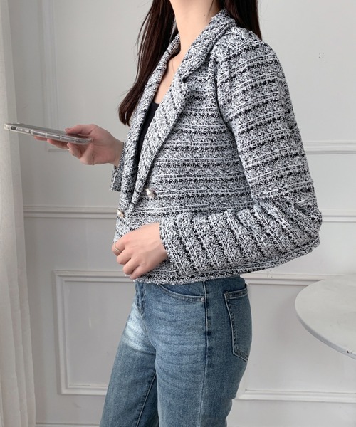 DIAVEL（ディアベル）の「ツイードジャケット（テーラードジャケット・レディース・ホワイト/ピンク/ブラック/ブルー・M）」の12枚目の写真