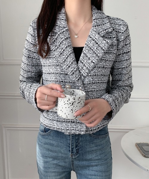 DIAVEL（ディアベル）の「ツイードジャケット（テーラードジャケット・レディース・ホワイト/ピンク/ブラック/ブルー・M）」の13枚目の写真