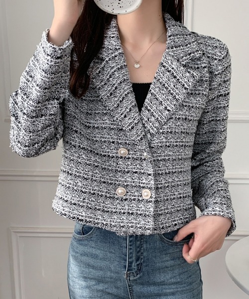 DIAVEL（ディアベル）の「ツイードジャケット（テーラードジャケット・レディース・ホワイト/ピンク/ブラック/ブルー・M）」の14枚目の写真