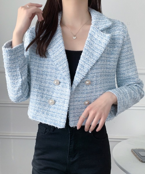 DIAVEL（ディアベル）の「ツイードジャケット（テーラードジャケット・レディース・ホワイト/ピンク/ブラック/ブルー・M）」の16枚目の写真