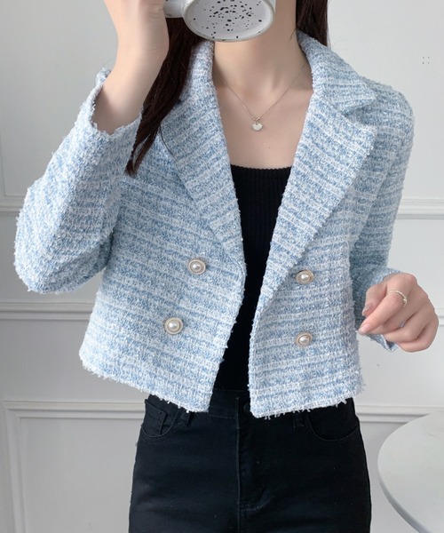 DIAVEL（ディアベル）の「ツイードジャケット（テーラードジャケット・レディース・ホワイト/ピンク/ブラック/ブルー・M）」の18枚目の写真