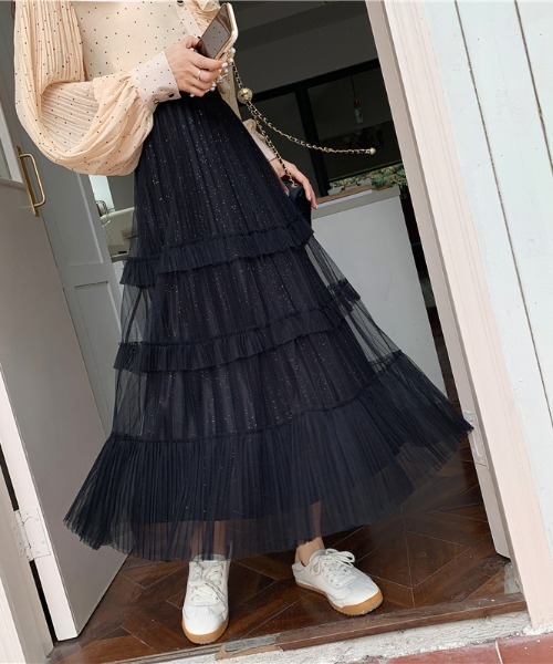 ｔｏｌｅｎｅ（トレネ）の「チュールティアードロングスカート（スカート・レディース・ブラック/ホワイト・FREE）」の13枚目の写真