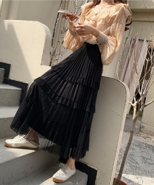 ｔｏｌｅｎｅ（トレネ）の「チュールティアードロングスカート（スカート・レディース・ブラック/ホワイト・FREE）」の14枚目の写真