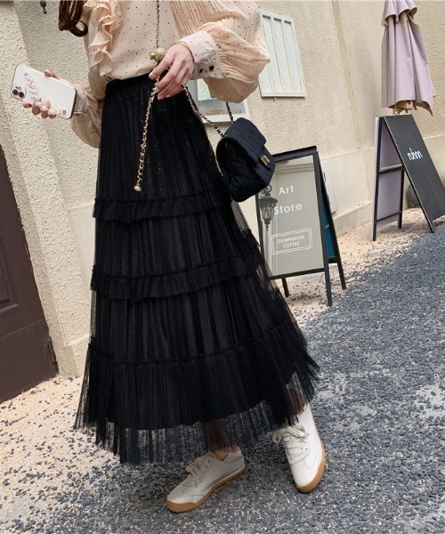 ｔｏｌｅｎｅ（トレネ）の「チュールティアードロングスカート（スカート・レディース・ブラック/ホワイト・FREE）」の19枚目の写真