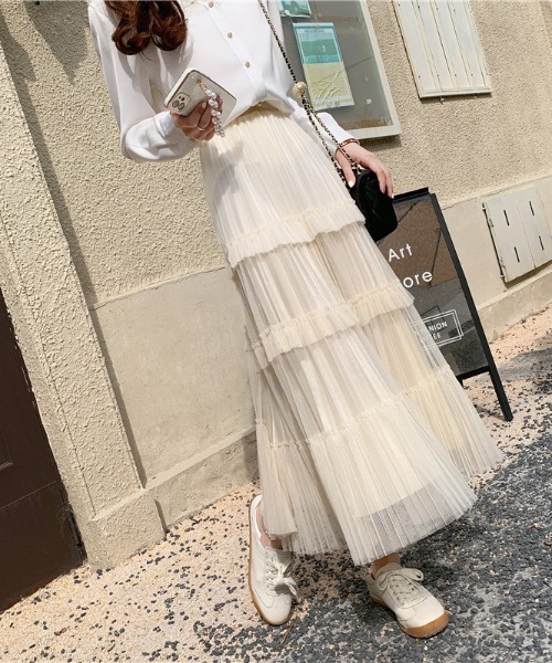 ｔｏｌｅｎｅ（トレネ）の「チュールティアードロングスカート（スカート・レディース・ブラック/ホワイト・FREE）」の6枚目の写真