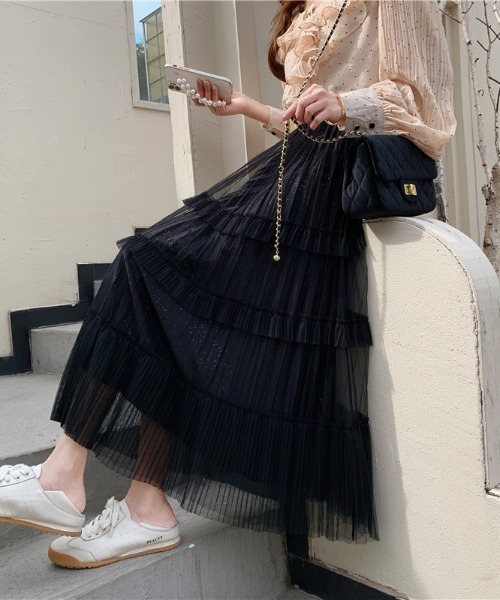 ｔｏｌｅｎｅ（トレネ）の「チュールティアードロングスカート（スカート・レディース・ブラック/ホワイト・FREE）」の18枚目の写真
