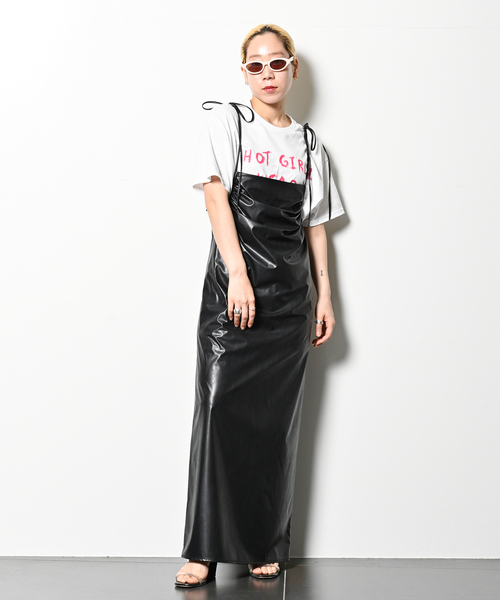 CITYSHOP（シティーショップ）の「FAUX LEATHER GATHER DRESS