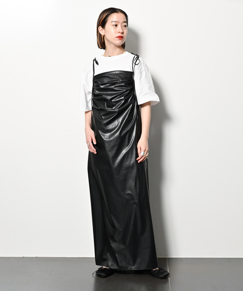 CITYSHOP（シティーショップ）の「FAUX LEATHER GATHER DRESS