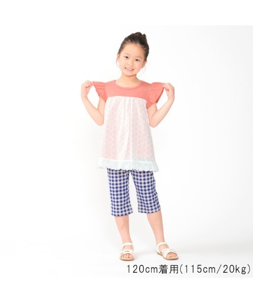 Moujonjon(ムージョンジョン)の「レース切替袖フリルチュニックTシャツ(Tシャツ/カットソー・キッズ・ホワイト/ピンク・80/90/100/110/120/130)」の7枚目の写真