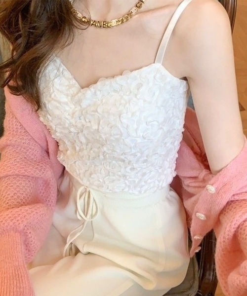 バックオープンプランジブラキャミソール(F WHITE): TOPS