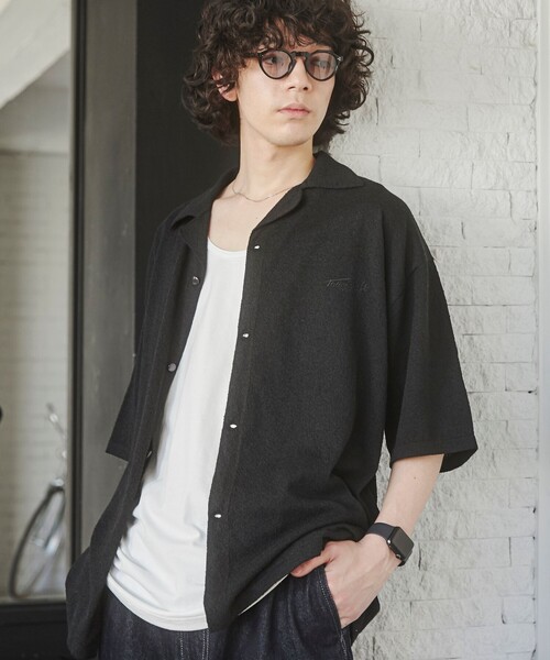 TOWNCRAFT（タウンクラフト）の「TOWNCRAFT（タウンクラフト）別注ループヤーンニットシャツ（WEB限定カラー）（シャツ/ブラウス・メンズ・ネイビー/ダークブラウン/オフホワイト/ブラック・M/L/XL）」の3枚目の写真