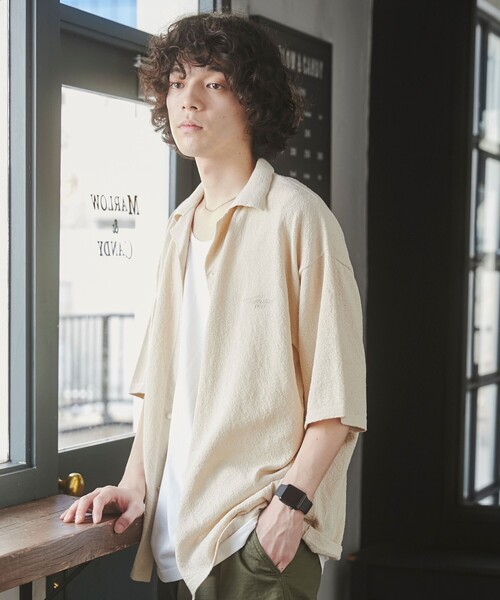 TOWNCRAFT（タウンクラフト）の「TOWNCRAFT（タウンクラフト）別注ループヤーンニットシャツ（WEB限定カラー）（シャツ/ブラウス・メンズ・ネイビー/ダークブラウン/オフホワイト/ブラック・M/L/XL）」の6枚目の写真