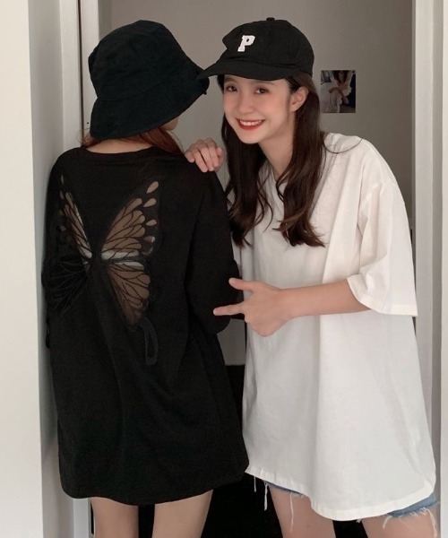 SHEENA(シーナ)の「シアーバタフライ半袖Tシャツ(Tシャツ/カットソー・レディース・ブラック/ホワイト・M)」の11枚目の写真