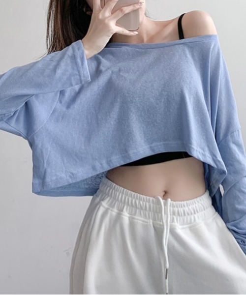 LADY LIKE（レディライク）の「クロップド丈ゆったりシアートップス（Tシャツ/カットソー・レディース・サックスブルー/ブラック/グリーン/ホワイト・M）」の13枚目の写真