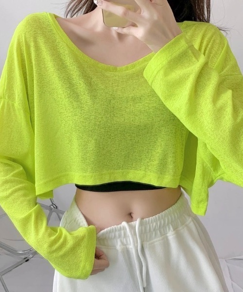 LADY LIKE（レディライク）の「クロップド丈ゆったりシアートップス（Tシャツ/カットソー・レディース・サックスブルー/ブラック/グリーン/ホワイト・M）」の16枚目の写真