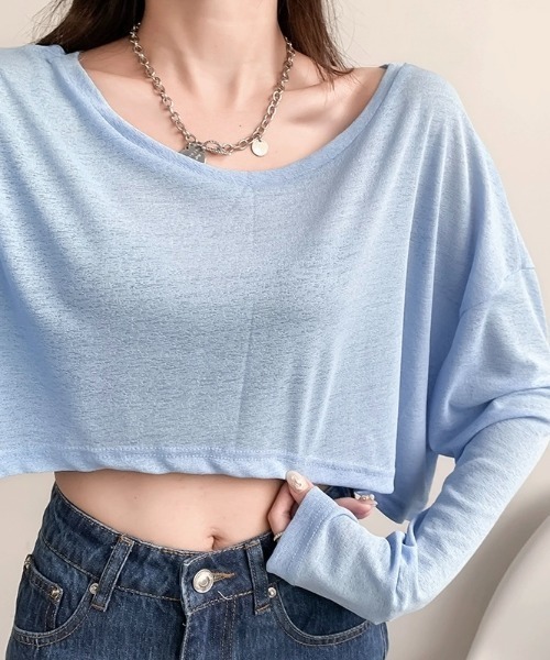 新品未使用✨ AURALEE クロップド丈　長袖トップス Tシャツ ボートネック AURALEE - AURALEEオーラリーボートネッククロップ丈Tシャツの