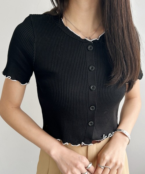 United store(ユナイテッドストア)の「メローフリルクロップドトップ(Tシャツ/カットソー・レディース・ホワイト/ブラック/ブルー・FREE)」の1枚目の写真