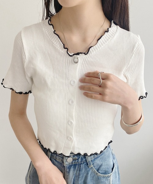 United store(ユナイテッドストア)の「メローフリルクロップドトップ(Tシャツ/カットソー・レディース・ホワイト/ブラック/ブルー・FREE)」の5枚目の写真