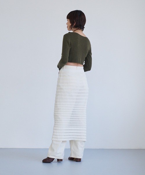 oll(オール)の「Sheer boarder skirt(スカート・レディース・ホワイト/ブラック/ホワイト×ブラック・FREE)」の4枚目の写真