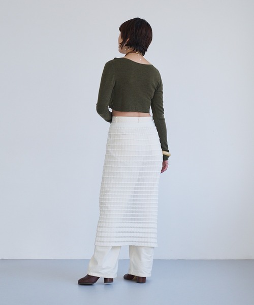 oll(オール)の「Sheer boarder skirt(スカート・レディース・ホワイト/ブラック/ホワイト×ブラック・FREE)」の5枚目の写真