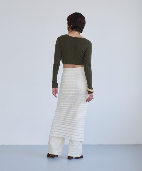 oll(オール)の「Sheer boarder skirt(スカート・レディース・ホワイト/ブラック/ホワイト×ブラック・FREE)」の7枚目の写真