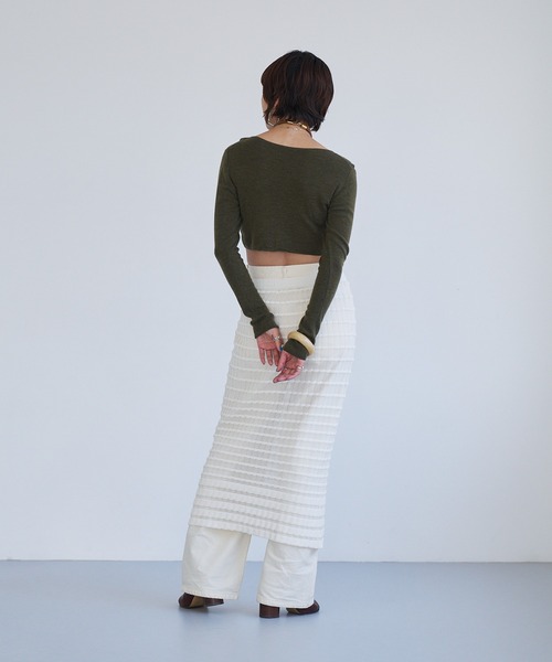 oll(オール)の「Sheer boarder skirt(スカート・レディース・ホワイト/ブラック/ホワイト×ブラック・FREE)」の8枚目の写真